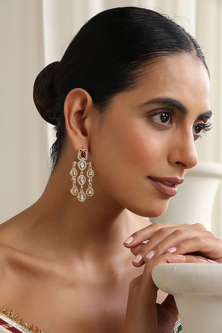 Rose Gold Finish Red Kundan Polki Dangler Earrings by Swabhimann Jewellery at Pernia's Pop Up Shop