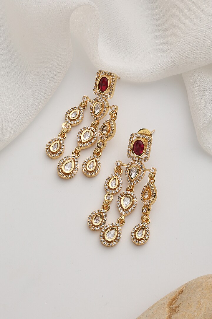 Rose Gold Finish Red Kundan Polki Dangler Earrings by Swabhimann Jewellery at Pernia's Pop Up Shop