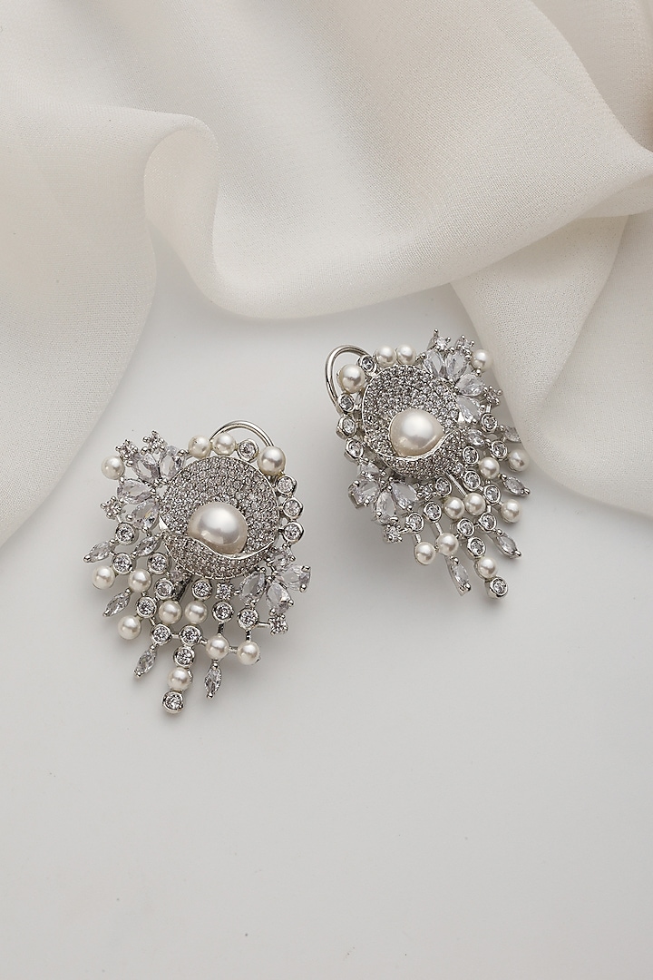 Silver finish Zircon Dangler Earrings by Swabhimann Jewellery at Pernia's Pop Up Shop