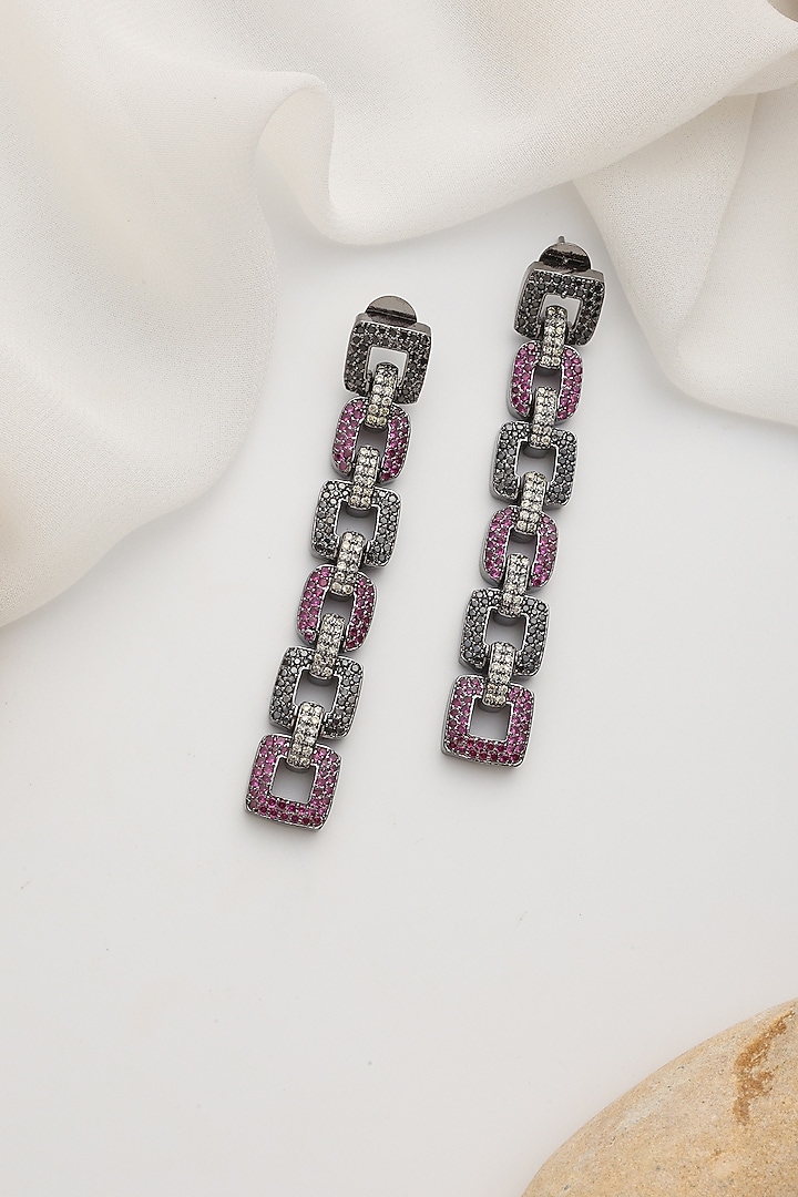 Black Rhodium Finish Zircon Dangler Earrings by Swabhimann Jewellery at Pernia's Pop Up Shop