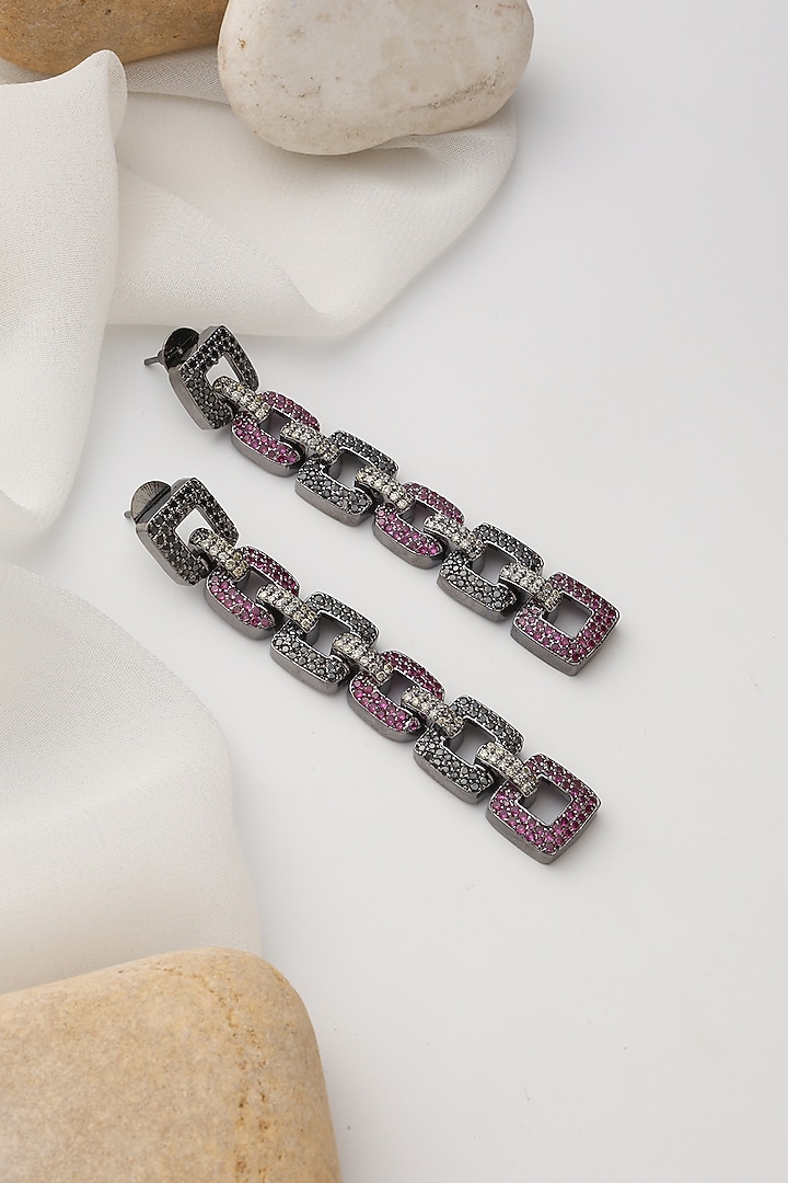 Black Rhodium Finish Zircon Dangler Earrings by Swabhimann Jewellery at Pernia's Pop Up Shop