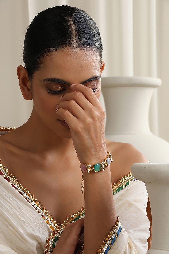 Gold Finish Multi-Colored Zircon Bracelet by Swabhimann Jewellery at Pernia's Pop Up Shop