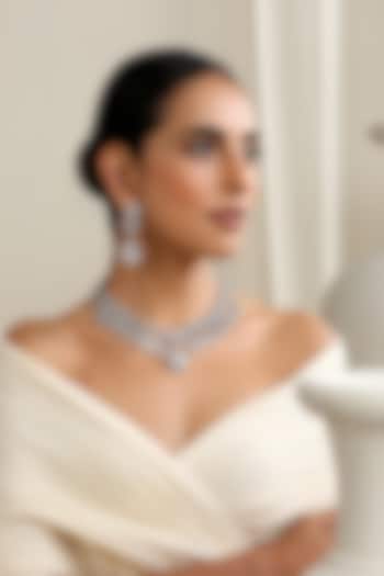 Silver Finish Zircon Necklace Set by Swabhimann Jewellery at Pernia's Pop Up Shop