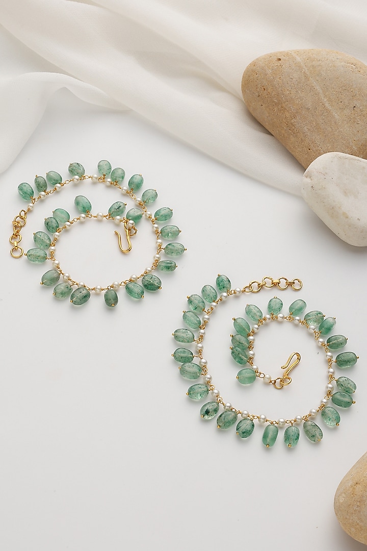 Gold Finish Mint Beaded Anklets (Set Of 2) by Swabhimann Jewellery at Pernia's Pop Up Shop