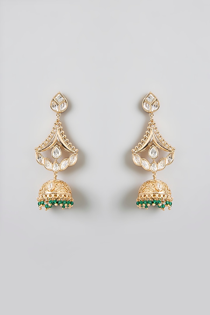 Rose Gold Finish Green Kundan Polki Long Pendant Necklace Set by Swabhimann Jewellery at Pernia's Pop Up Shop