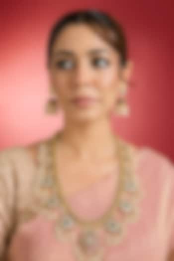Gold Finish Multi-Colored Jadau Kundan Polki Long Necklace Set by Swabhimann Jewellery at Pernia's Pop Up Shop