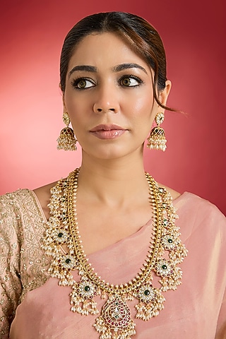 Gold Finish Multi-Colored Jadau Kundan Polki Long Necklace Set by Swabhimann Jewellery