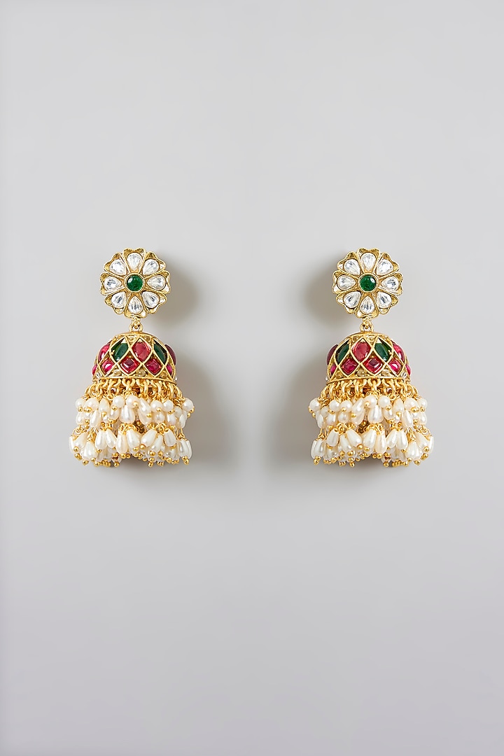 Gold Finish Multi-Colored Jadau Kundan Polki Long Necklace Set by Swabhimann Jewellery at Pernia's Pop Up Shop