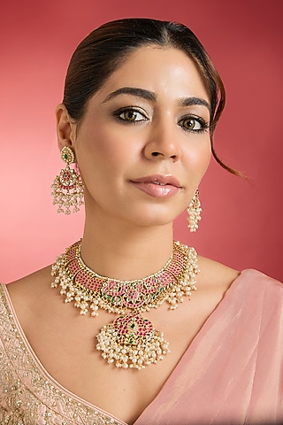 Gold Finish Multi-Colored Jadau Kundan Polki Long Necklace Set by Swabhimann Jewellery
