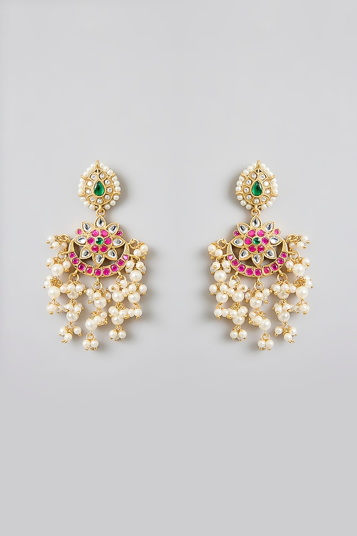 Gold Finish Multi-Colored Jadau Kundan Polki Long Necklace Set by Swabhimann Jewellery at Pernia's Pop Up Shop