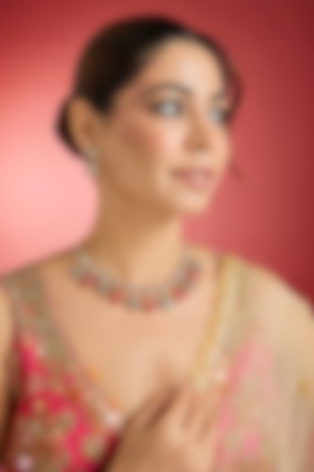 Rose Gold Finish Multi-Colored Jadau Kundan Polki Necklace Set by Swabhimann Jewellery at Pernia's Pop Up Shop