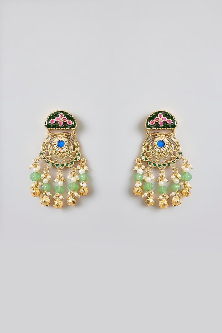 Gold Finish Multi-Colored Jadau Kundan Polki Necklace Set by Swabhimann Jewellery at Pernia's Pop Up Shop