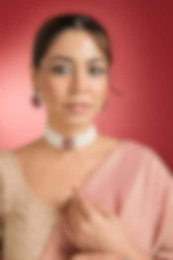 Gold Finish Ruby & Pearl Choker Necklace Set by Swabhimann Jewellery at Pernia's Pop Up Shop