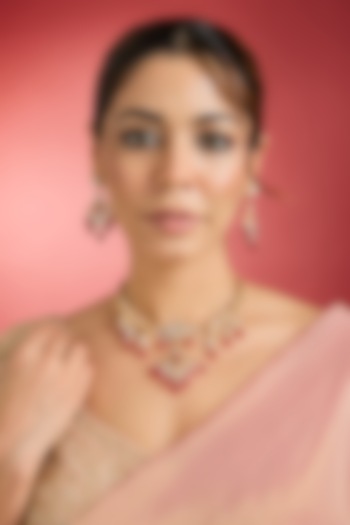 Rose Gold Finish Red Kundan Polki Hasli Necklace Set by Swabhimann Jewellery at Pernia's Pop Up Shop