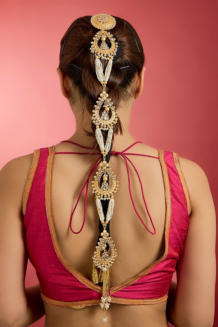 Gold Finish Kundan Polki Braid Pin by Swabhimann Jewellery at Pernia's Pop Up Shop