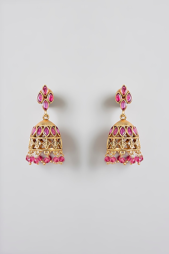 Gold Finish Red Jadau Kundan Polki Choker Necklace Set by Swabhimann Jewellery at Pernia's Pop Up Shop