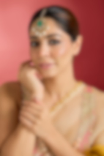 Gold Finish Kundan Polki & Emerald Maangtikka by Swabhimann Jewellery at Pernia's Pop Up Shop