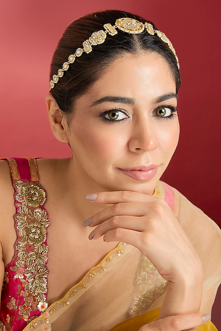 Rose Gold Finish Kundan Polki Sheeshphool by Swabhimann Jewellery at Pernia's Pop Up Shop