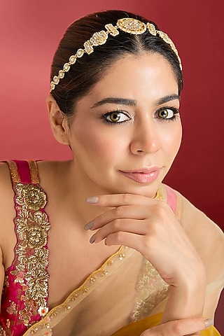 Rose Gold Finish Kundan Polki Sheeshphool by Swabhimann Jewellery