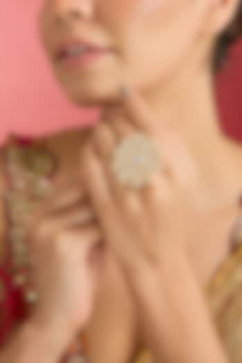 Gold Finish Kundan Polki Adjustable Ring by Swabhimann Jewellery at Pernia's Pop Up Shop