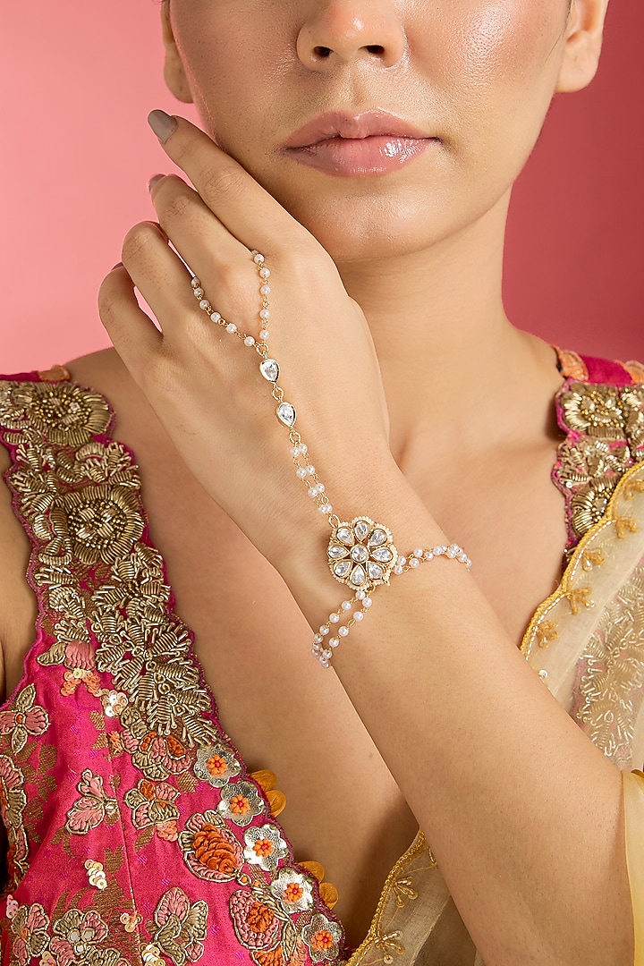 Rose Gold Finish Kundan Polki Hathphool by Swabhimann Jewellery at Pernia's Pop Up Shop