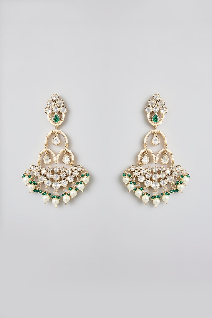 Rose Gold Finish Green Kundan Polki Chandbali Earrings by Swabhimann Jewellery at Pernia's Pop Up Shop