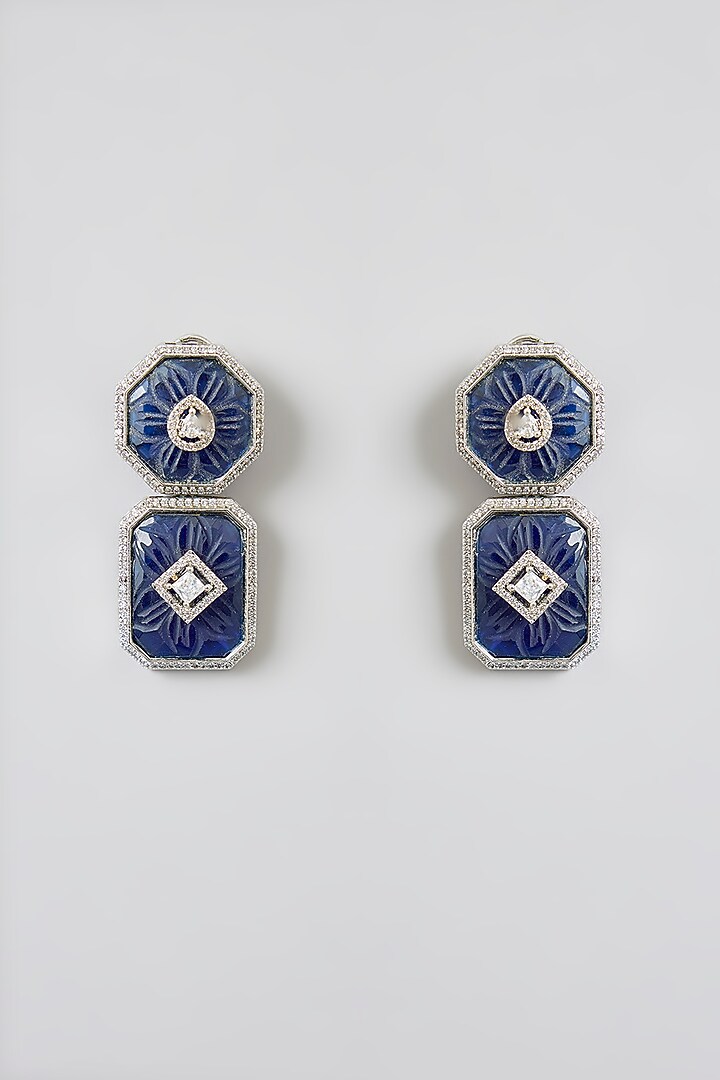 White Finish Blue Zircon Dangler Earrings by Swabhimann Jewellery at Pernia's Pop Up Shop