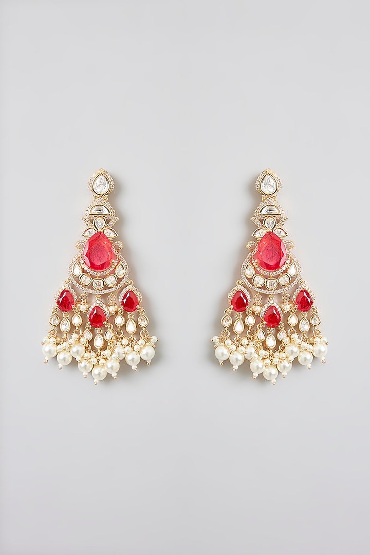 Rose Gold Finish Kundan Polki & Ruby Dangler Earrings by Swabhimann Jewellery at Pernia's Pop Up Shop