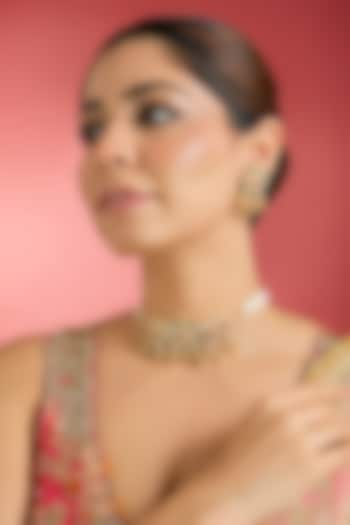 Gold Finish Multi-Colored Jadau Kundan Polki Choker Necklace Set by Swabhimann Jewellery at Pernia's Pop Up Shop