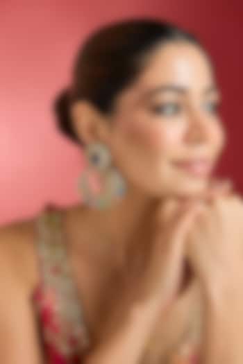 Gold Finish Multi-Colored Kundan Polki Chandbali Earrings by Swabhimann Jewellery at Pernia's Pop Up Shop
