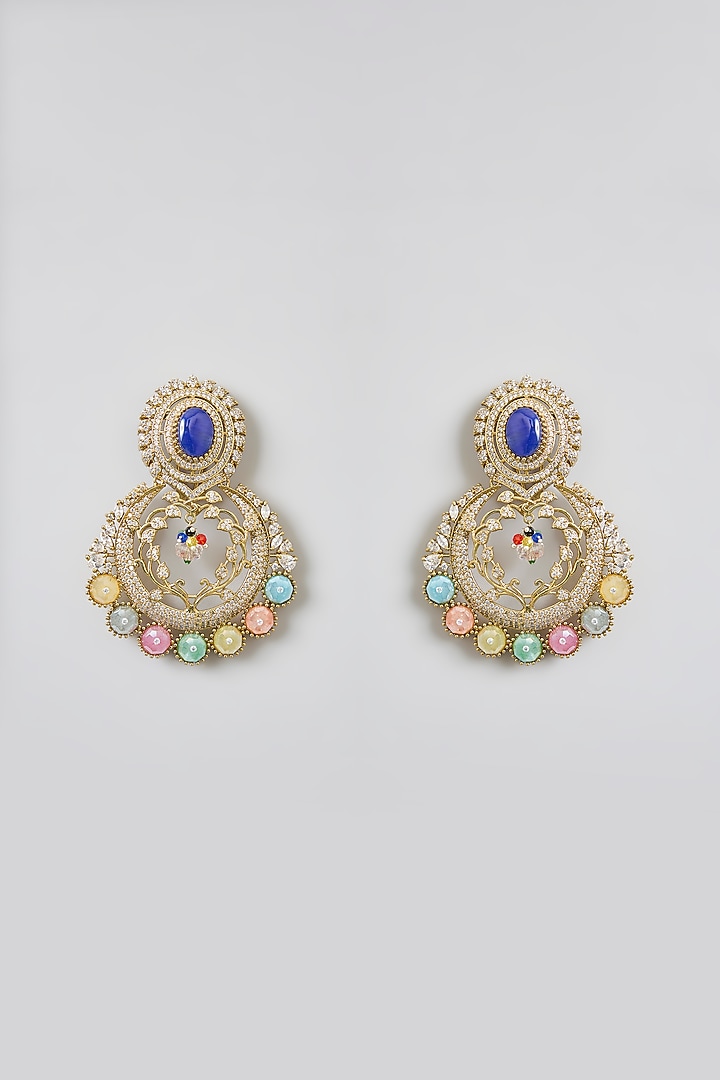 Gold Finish Multi-Colored Kundan Polki Chandbali Earrings by Swabhimann Jewellery at Pernia's Pop Up Shop