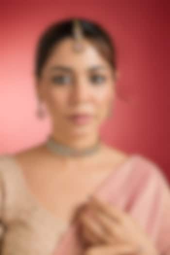 Gold Finish Rose Quartz & Kundan Polki Choker Necklace Set by Swabhimann Jewellery at Pernia's Pop Up Shop