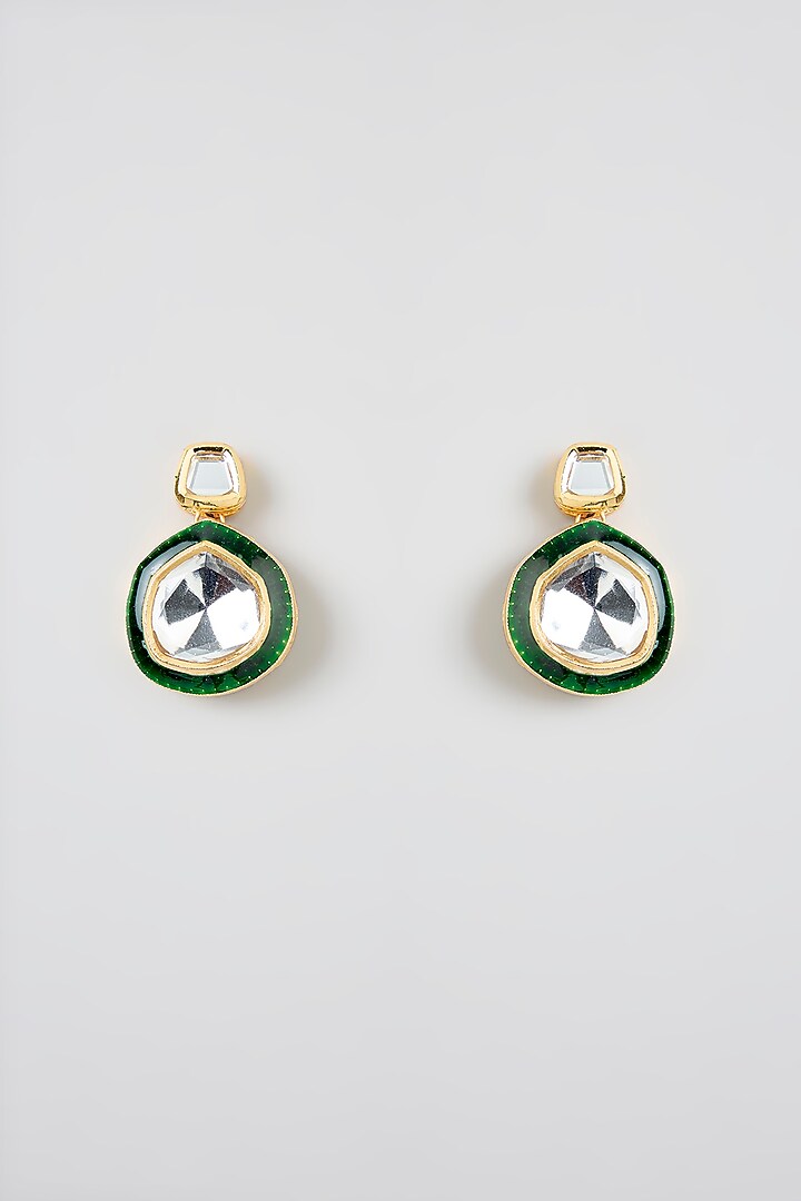 Gold Finish Green Kundan Polki Necklace Set by Swabhimann Jewellery at Pernia's Pop Up Shop