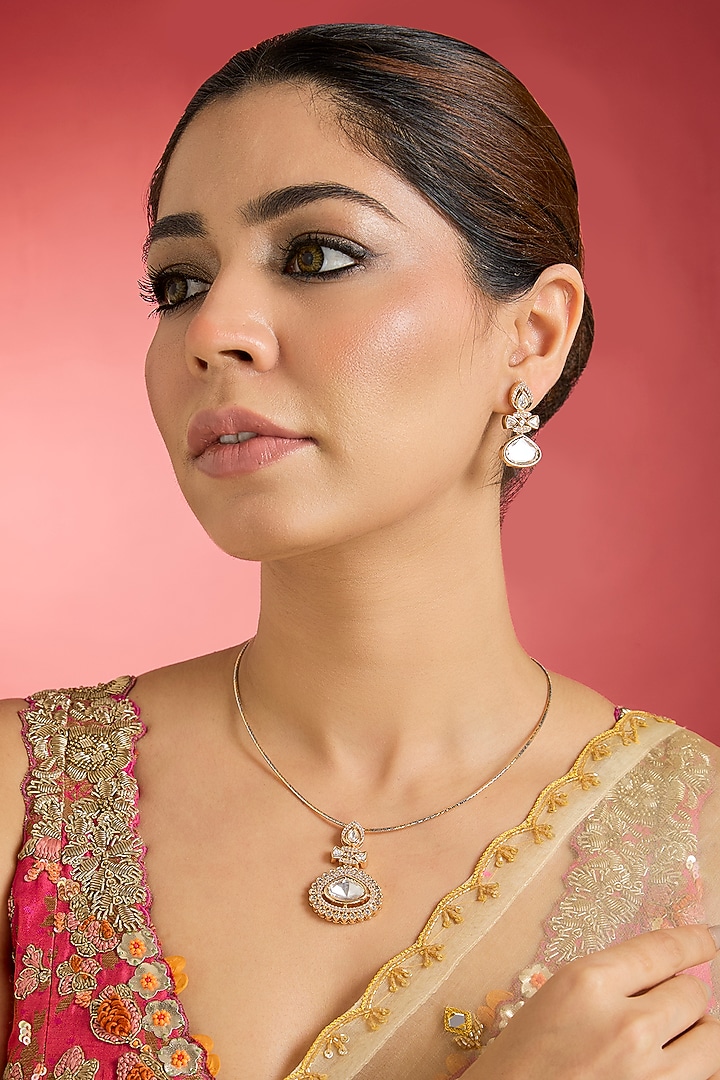 Rose Gold Finish Kundan Polki Necklace Set by Swabhimann Jewellery at Pernia's Pop Up Shop