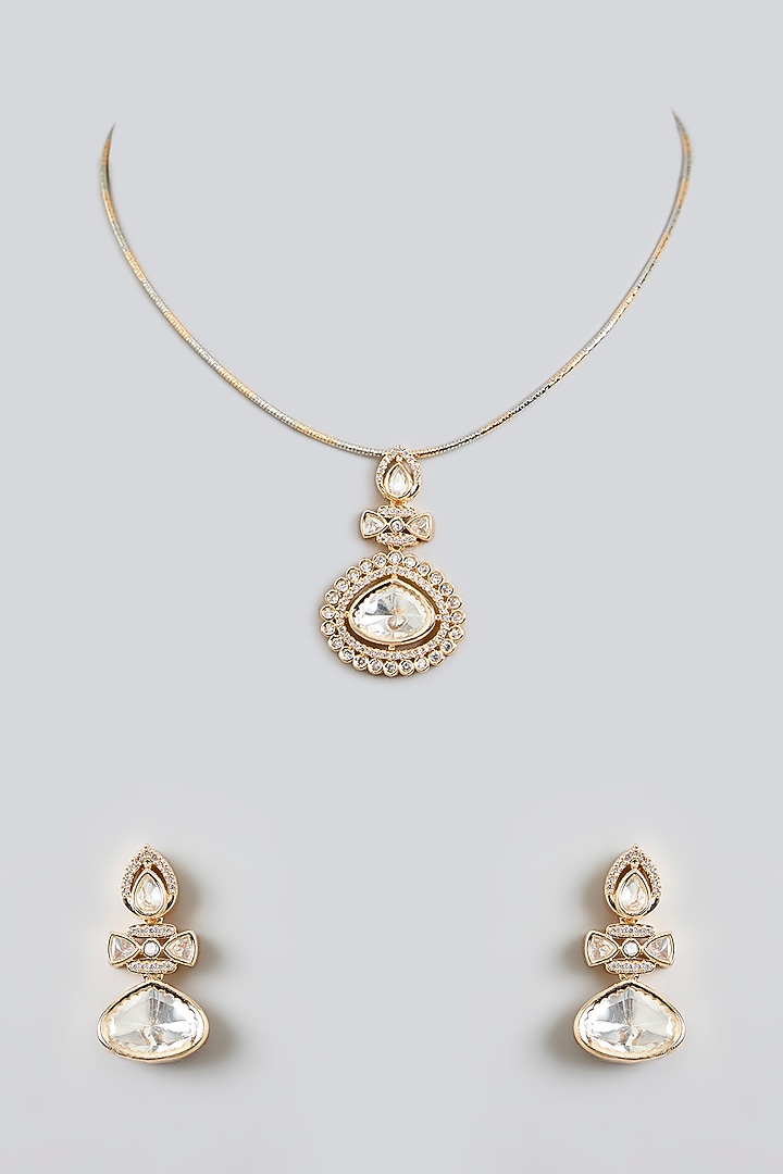 Rose Gold Finish Kundan Polki Necklace Set by Swabhimann Jewellery at Pernia's Pop Up Shop