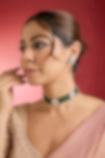 Rose Gold Finish Green Kundan Polki Choker Necklace Set by Swabhimann Jewellery at Pernia's Pop Up Shop