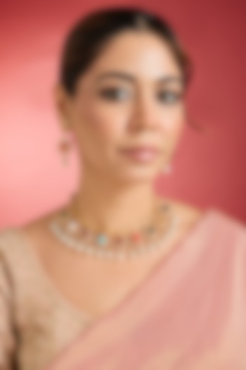 Rose Gold Finish Multi-Colored Kundan Polki Necklace Set by Swabhimann Jewellery at Pernia's Pop Up Shop
