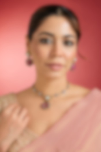 Gold Finish Ruby & Kundan Polki Pendant Necklace Set by Swabhimann Jewellery at Pernia's Pop Up Shop