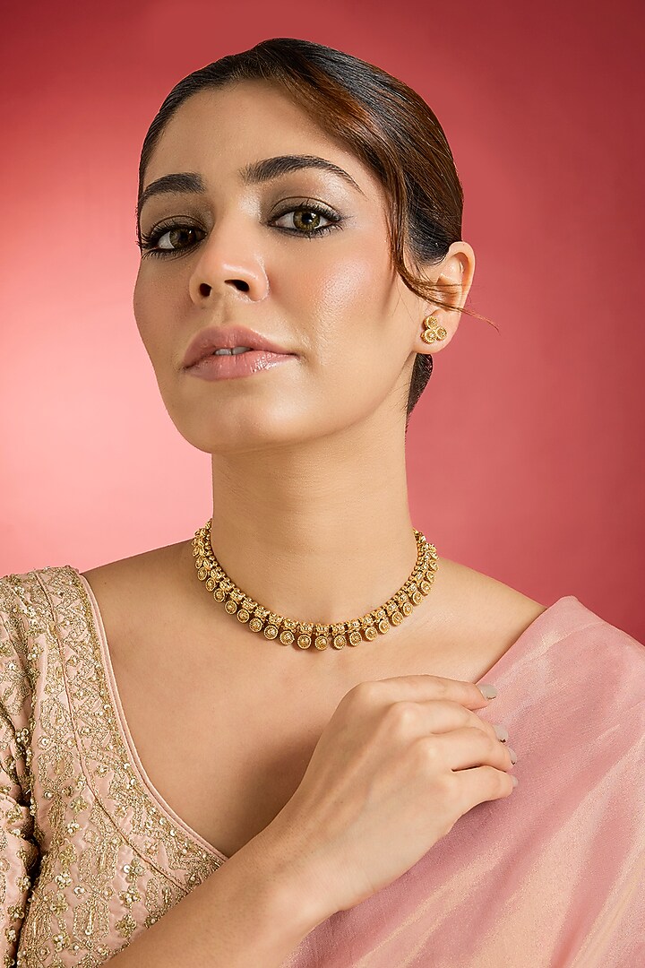 Gold Finish Temple Choker Necklace Set by Swabhimann Jewellery at Pernia's Pop Up Shop
