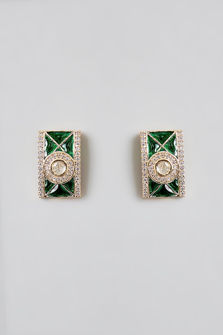 Rose Gold Finish Green Kundan Polki Pendant Necklace Set by Swabhimann Jewellery at Pernia's Pop Up Shop