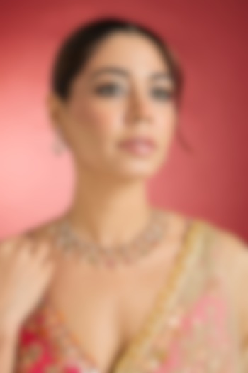 Rose Gold Finish Multi-Colored Jadau Kundan Polki Choker Necklace Set by Swabhimann Jewellery at Pernia's Pop Up Shop