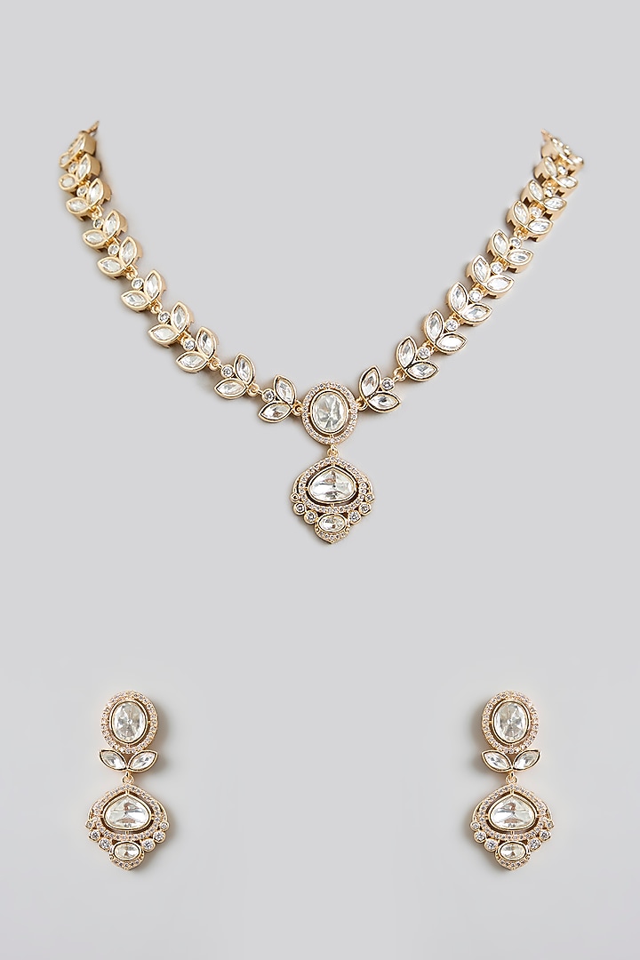 Rose Gold Finish Kundan Polki Pendant Necklace Set by Swabhimann Jewellery at Pernia's Pop Up Shop