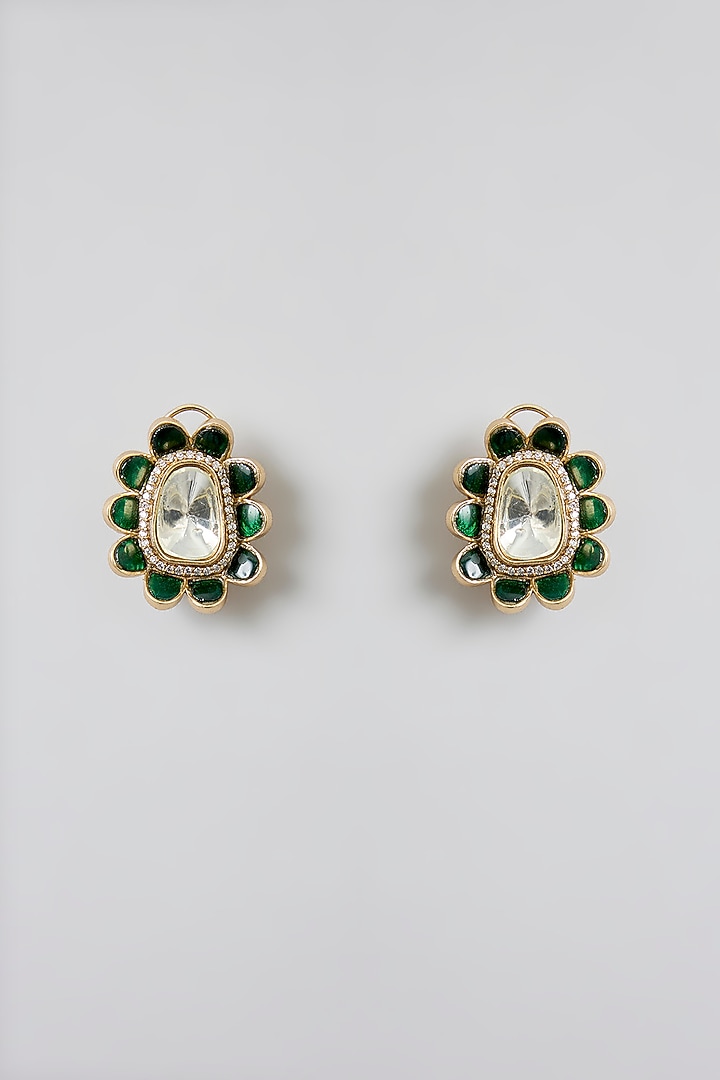 Rose Gold Finish Green Kundan Polki Hasli Necklace Set by Swabhimann Jewellery at Pernia's Pop Up Shop