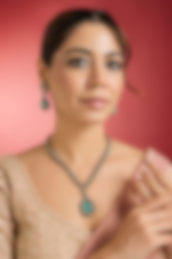Gold Finish Green Kundan Polki Pendant Necklace Set by Swabhimann Jewellery at Pernia's Pop Up Shop