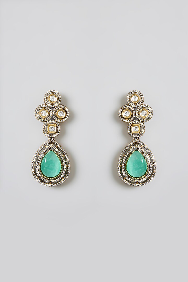 Gold Finish Green Kundan Polki Pendant Necklace Set by Swabhimann Jewellery at Pernia's Pop Up Shop