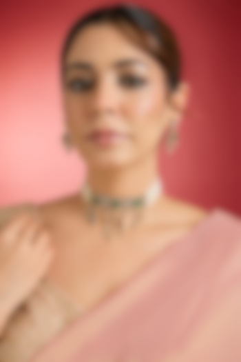 Rose Gold Finish Green Kundan Polki Choker Necklace Set by Swabhimann Jewellery at Pernia's Pop Up Shop