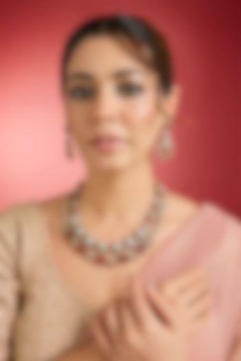 Rose Gold Finish Ruby & Kundan Polki Layered Necklace Set by Swabhimann Jewellery at Pernia's Pop Up Shop