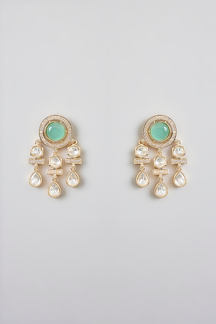 Rose Gold Finish Green Kundan Polki Necklace Set by Swabhimann Jewellery at Pernia's Pop Up Shop