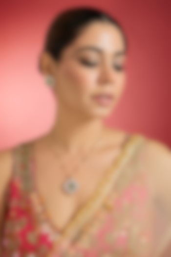 Rose Gold Finish Green Kundan Polki Pendant Necklace Set by Swabhimann Jewellery at Pernia's Pop Up Shop