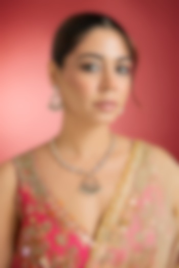 Rose Gold Finish Green Kundan Polki Pendant Necklace Set by Swabhimann Jewellery at Pernia's Pop Up Shop